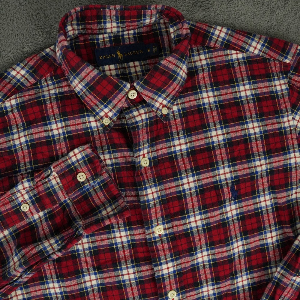 Ralph Lauren Button Down Shirt Men M Red Plaid Long Sleeve Cotton Preppy Classic